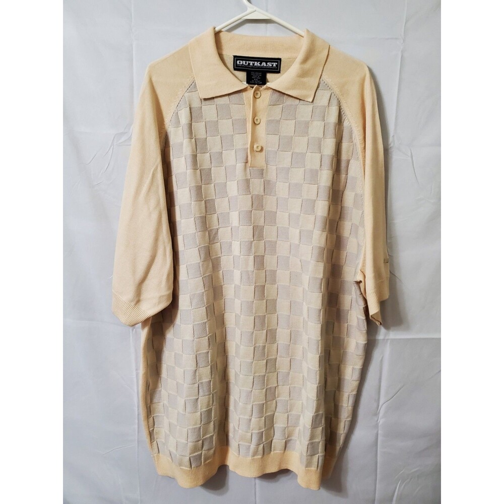 Vintage Outkast Polo Shirt Size XXL Street Wear Rap Hip Hop Cream Color Checker